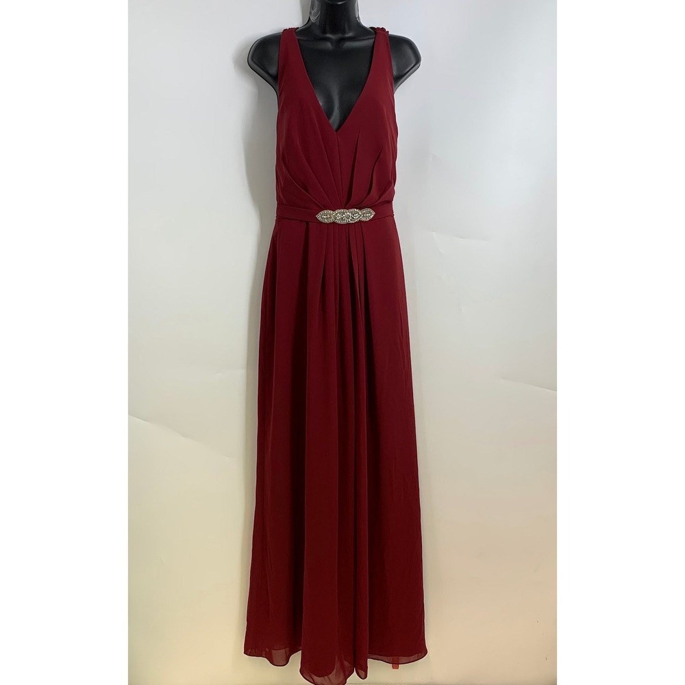 Jenny Packham Sleeveless V Neck Empire Waist Rhinestone Formal Dress Size 12 NWT